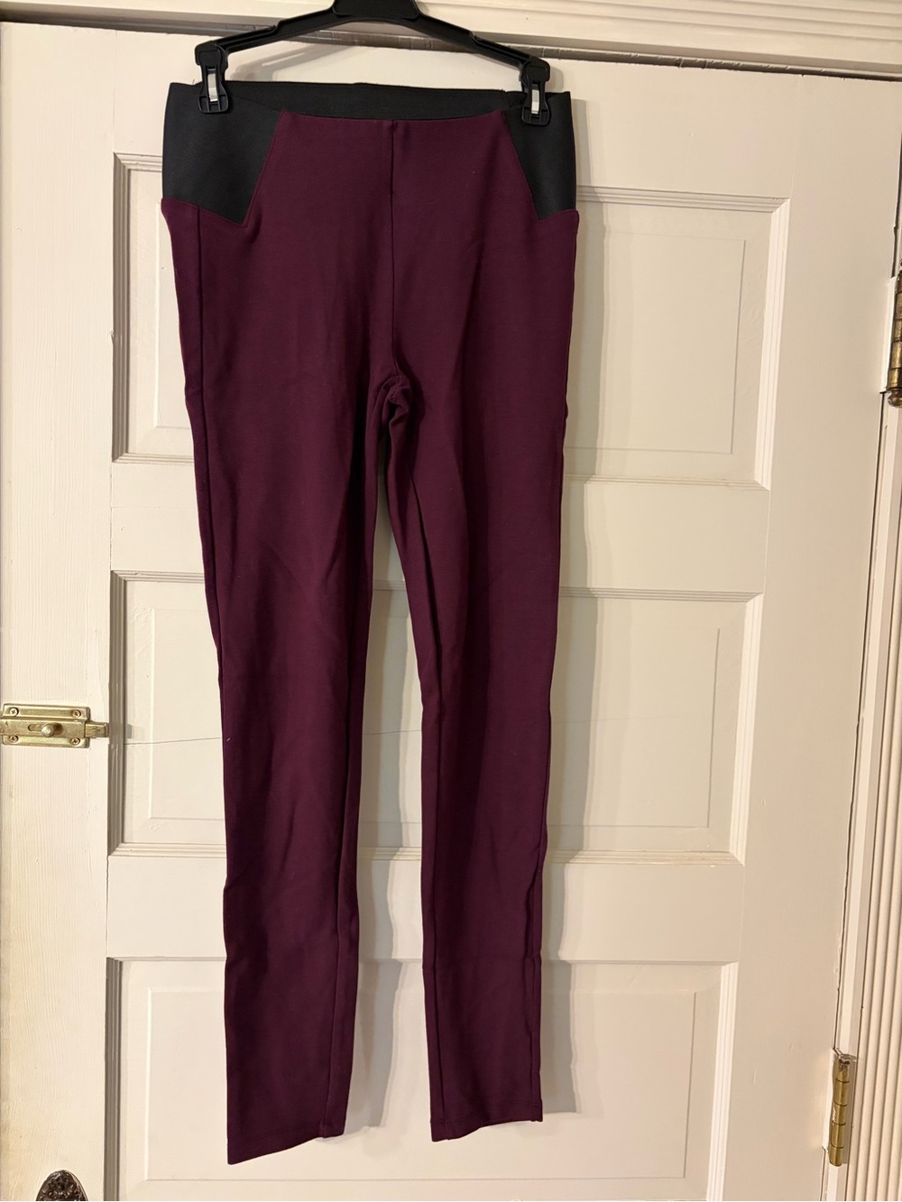 Burgundy Leggings with Black Waistband